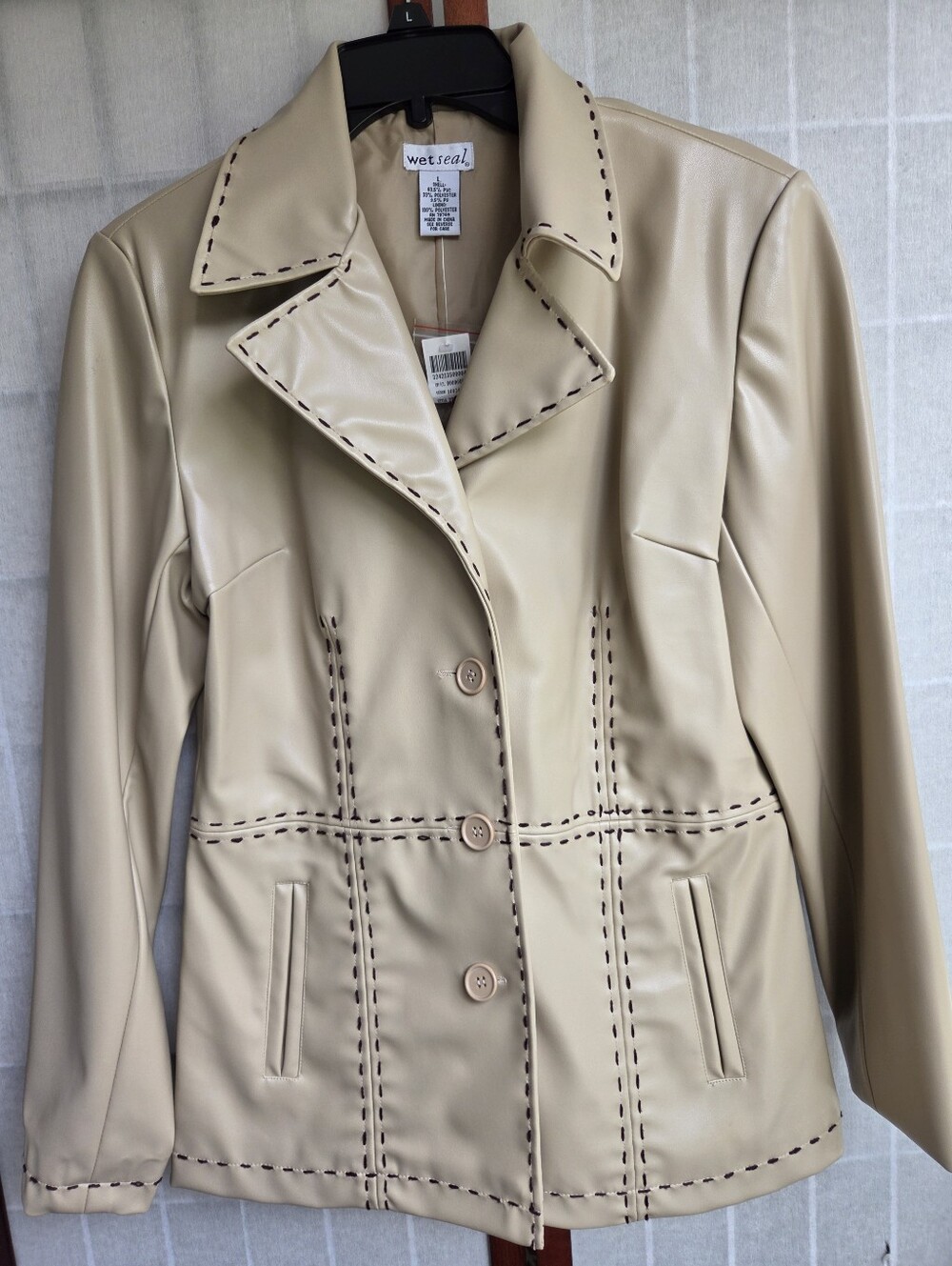 NWT Wet Seal Vintage Vintage Y2K Faux Leather Stitched Blazer Jacket Cream Large